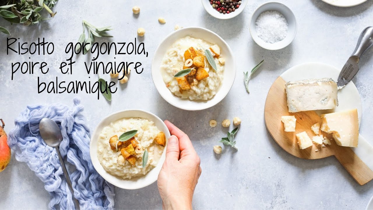 Risotto au gorgonzola, poire, vinaigre balsamique et noisettes