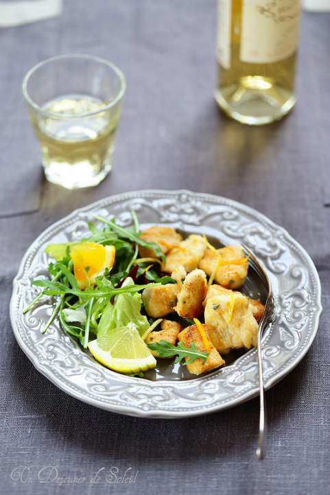 Escalopes de poulet sauté aux agrumes (orange et citron). Recette facile et rapide