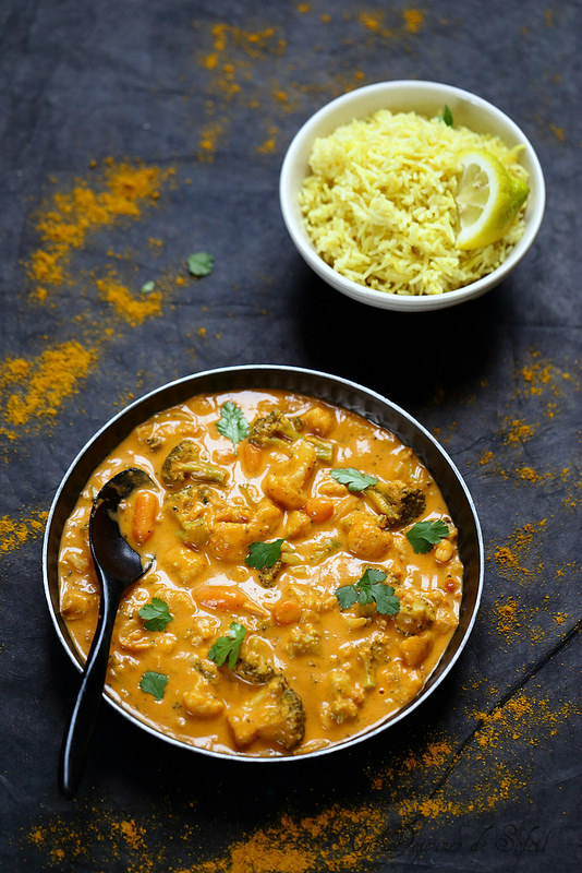 Poulet chinois, curry-coco, légumes et riz - Recette