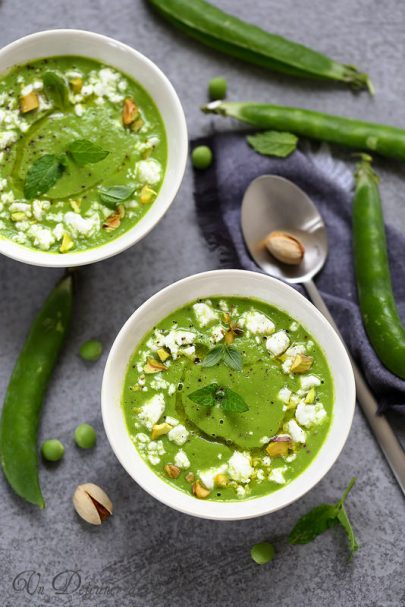 Soupe veloutée de petits pois et feta