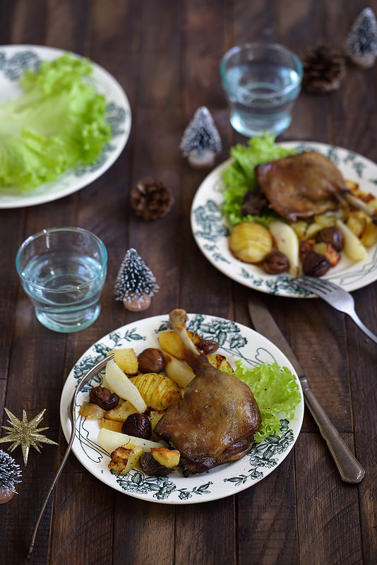 Cuisses de canard confit pommes de terre marrons recette fêtes rapide facile