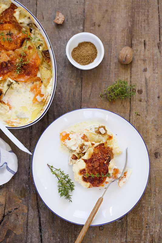 Gratin de pommes de terre et courge recette végétarienne