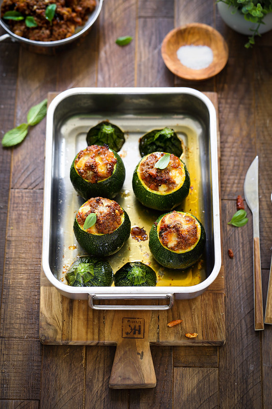 Courgettes rondes farcies viande et mozzarella