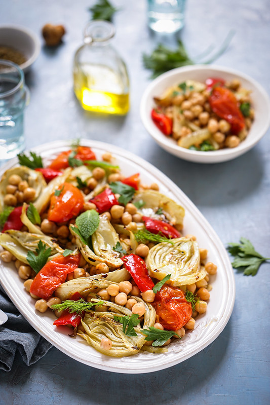 Salade fenouil pois chiches tomates roties