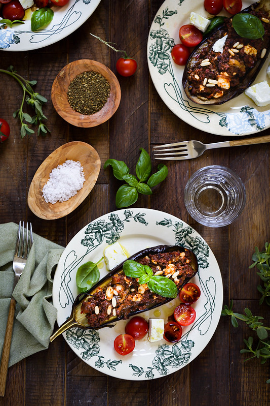 Aubergines farcies viande et feta