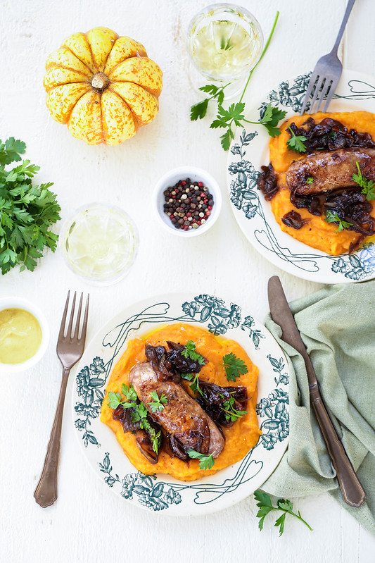 Saucisse puree courge butternut confit oignon recette