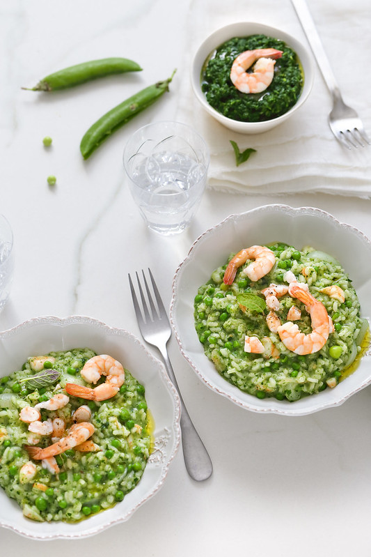 Risotto crevettes epinards petits pois recette italienne rapide