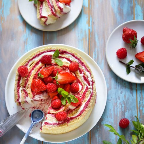 Fraisier framboisier roule sans gluten recette pas a pas renou