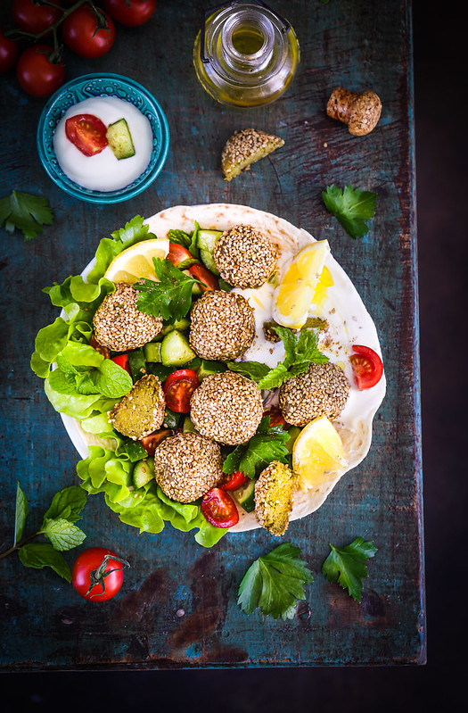 falafels au four salade tomate concombre