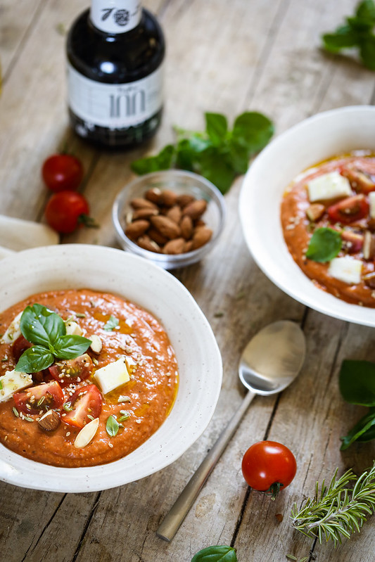 soupe froide tomates roties mozzarella