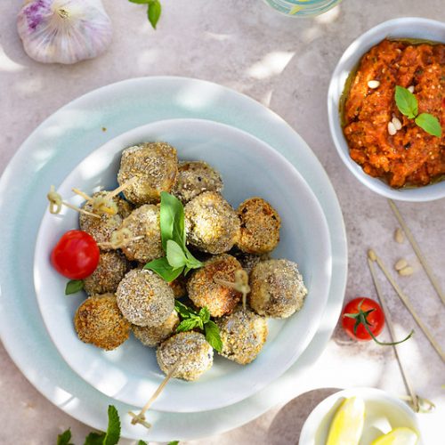 boulettes sardines pesto tomates roties