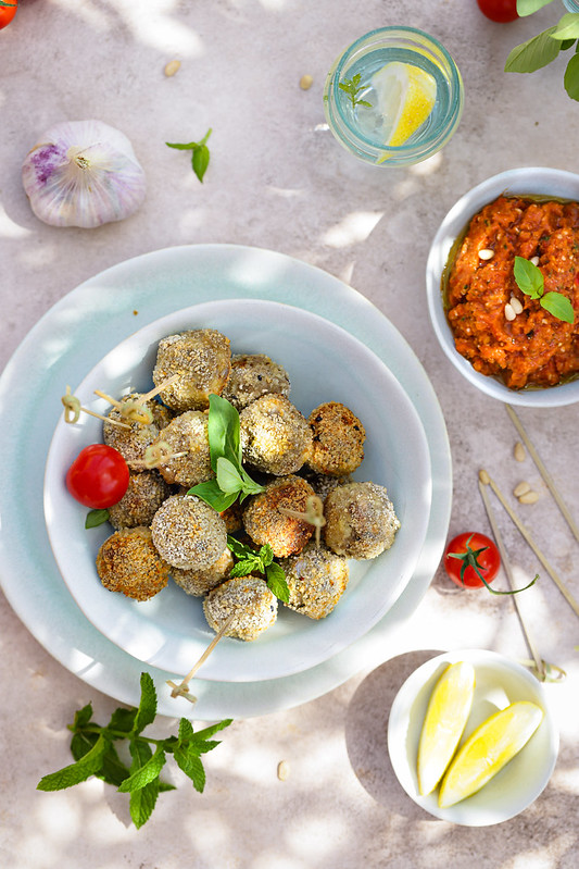 boulettes sardines pesto tomates roties