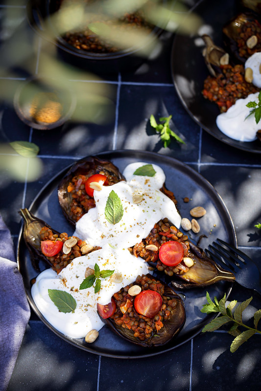 aubergines farcie lentilles recette vegan