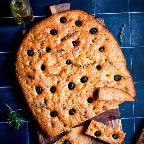 focaccia olives farine complete recette sans petrissage