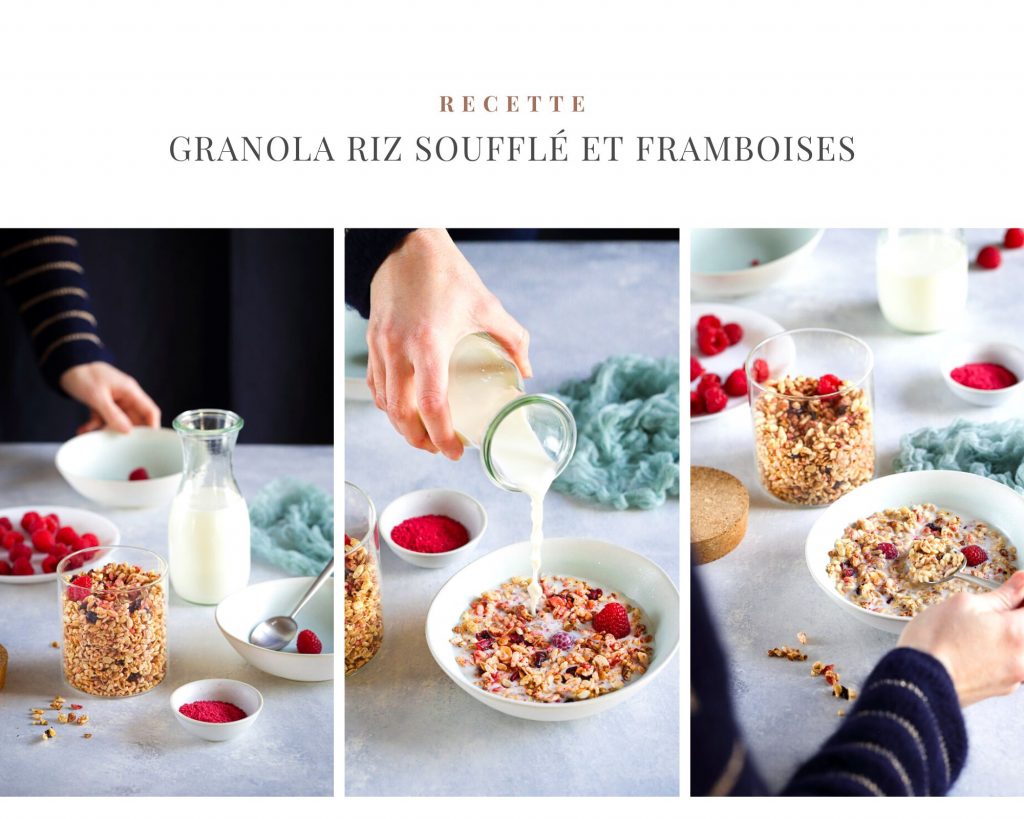 granola riz souffle quinoa avoine framboises