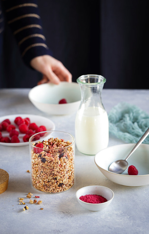 granola riz souffle framboises