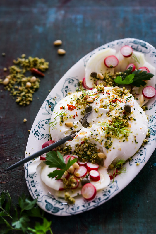 burrata au piment et aux herbes salade fenouil