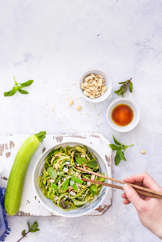 salade courgettes spaghetti vinaigre sesame