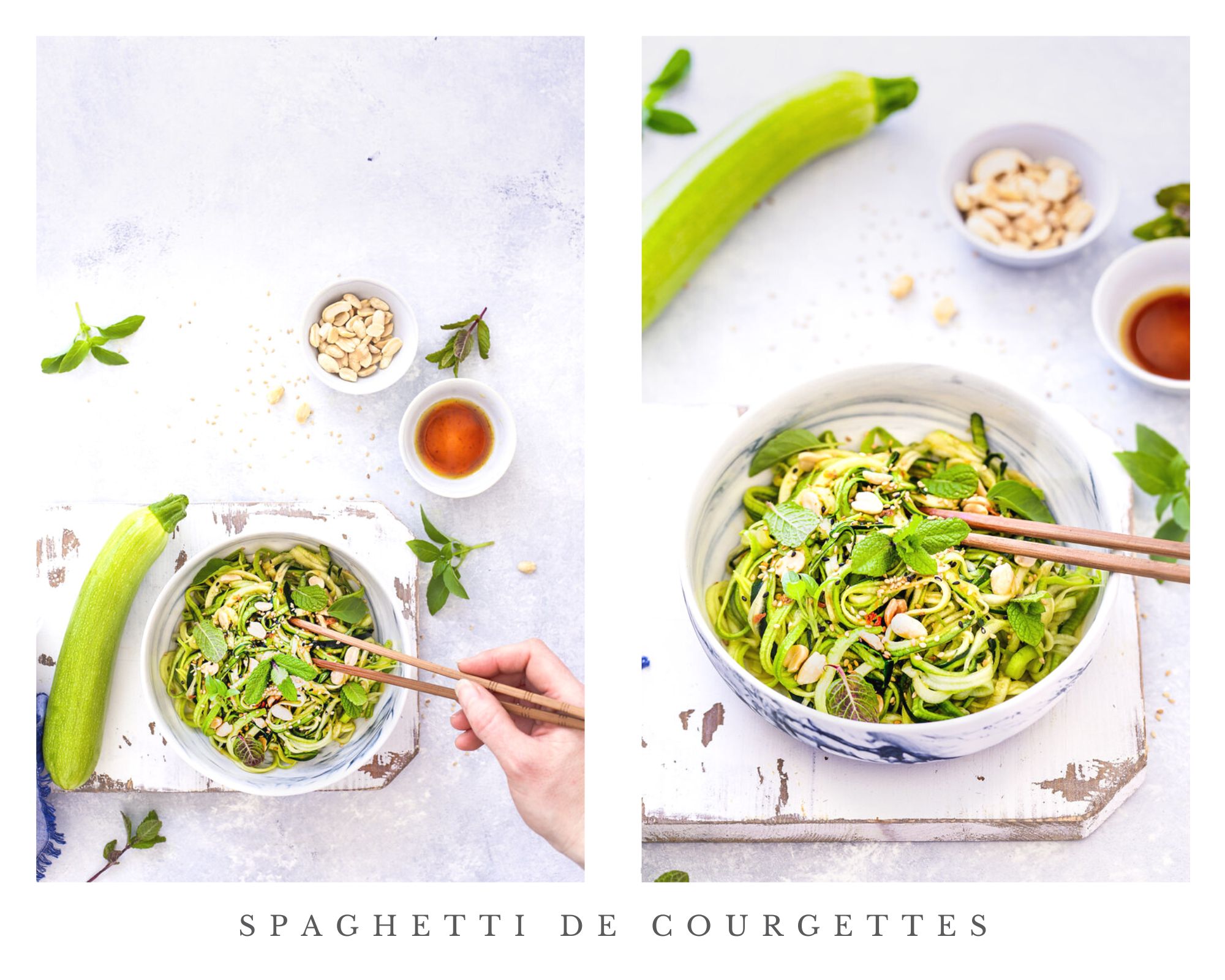 Salade de spaghettis de courgettes crues à l'asiatiques - Recette vegan