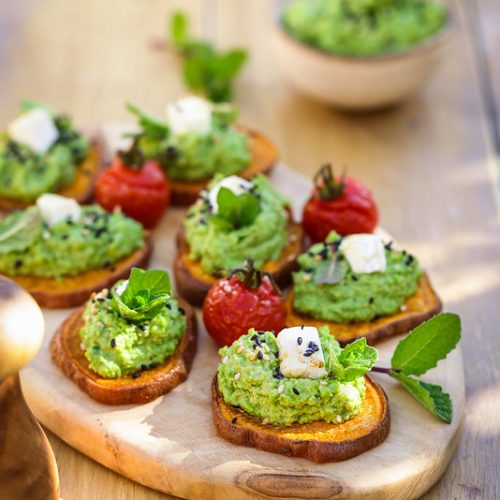 tartine patate douce sans gluten houmous petits pois