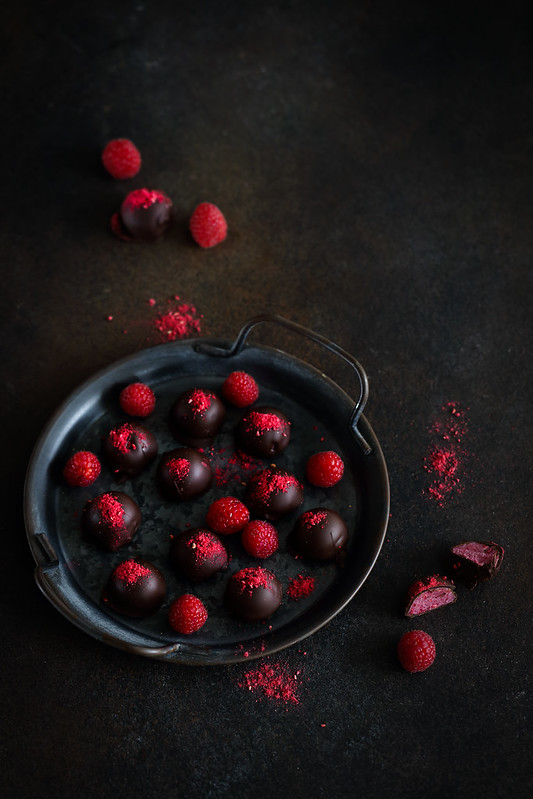 truffes framboises chocolat noir blanc