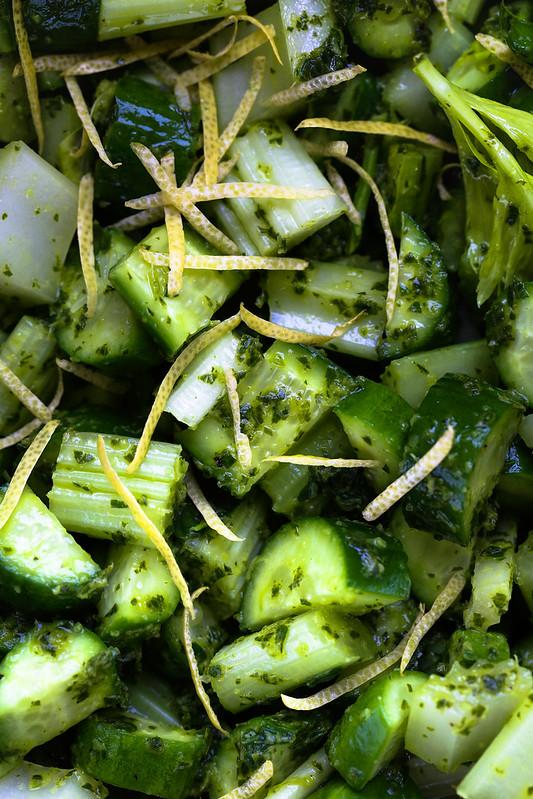 salade concombre celeri sauce persil citron