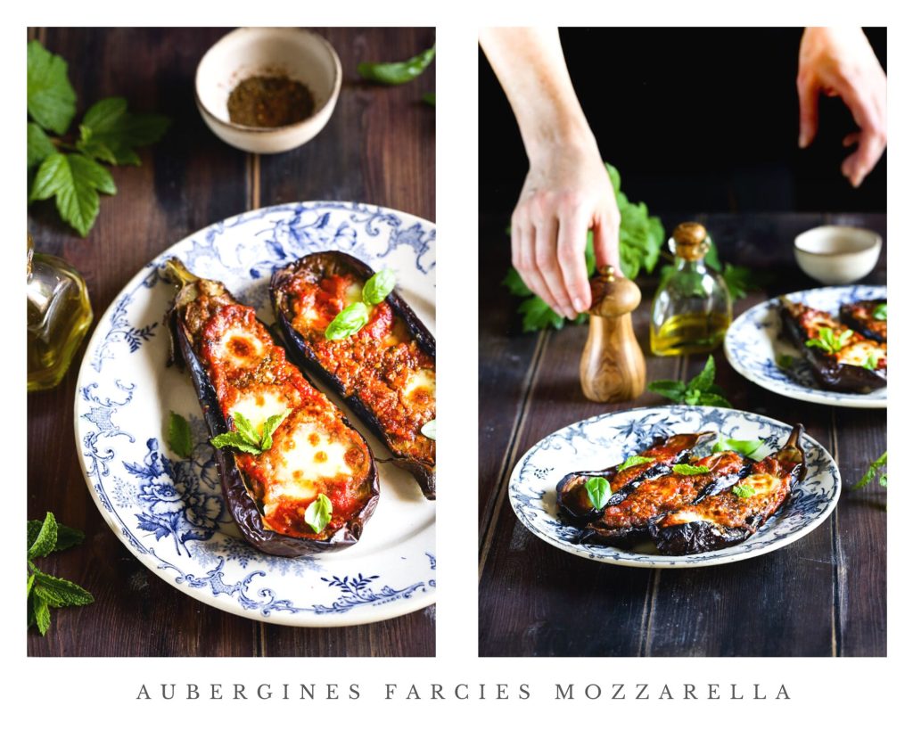 aubergines roties farcies mozzarella recette vegetarienne