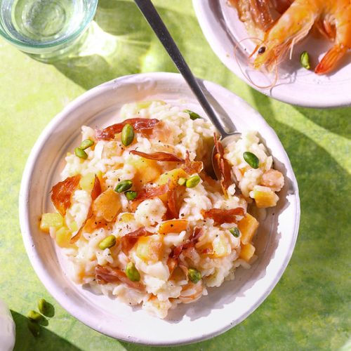 risotto crevettes melon jambon