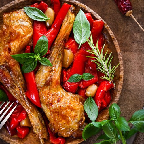 poulet roti poivrons confits
