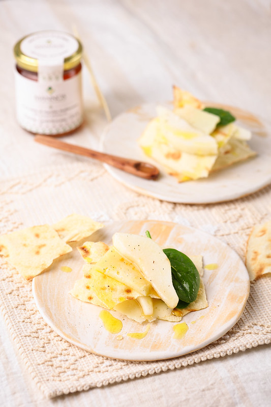 mille feuilles pain carasau pecorino poire sardaigne