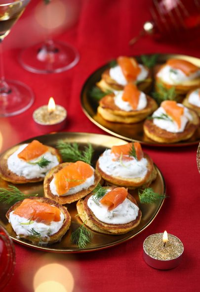 Blinis à la courge butternut et truite fumée
