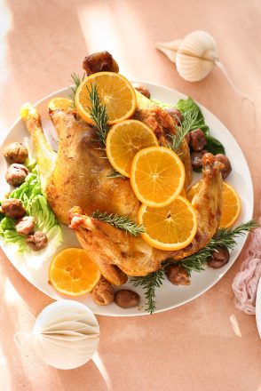 Chapon rôti à l’orange et aux marrons