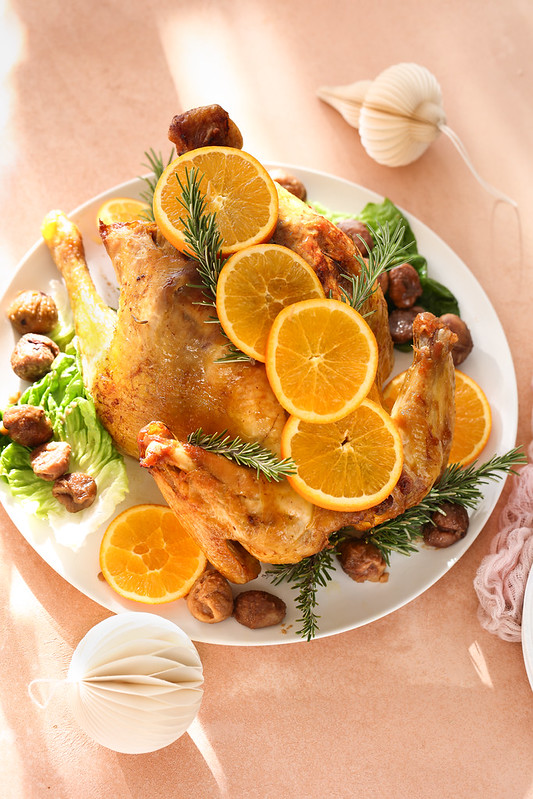 Chapon rôti à l’orange et aux marrons
