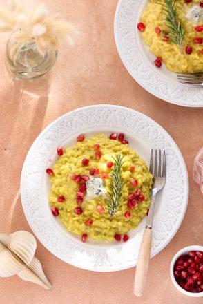 Risotto au gorgonzola, curcuma et grenade