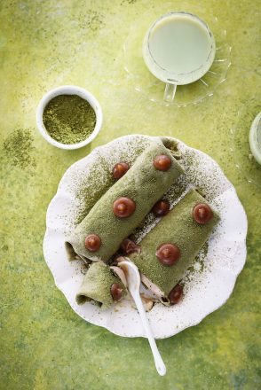 Crêpes vertes au thé matcha et crème de marrons