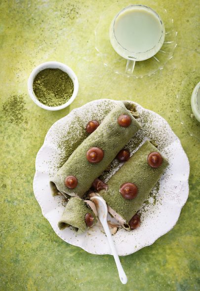 Crêpes vertes au thé matcha et crème de marrons