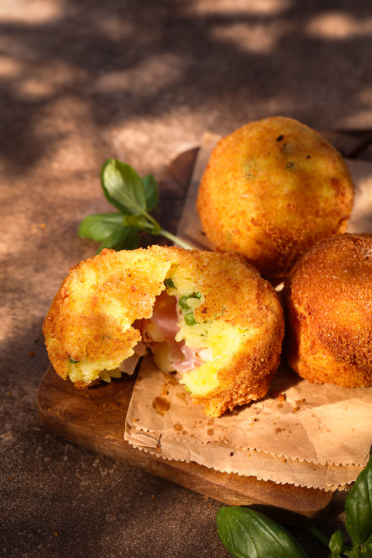 arancini jambon mozzarella petits pois sicile