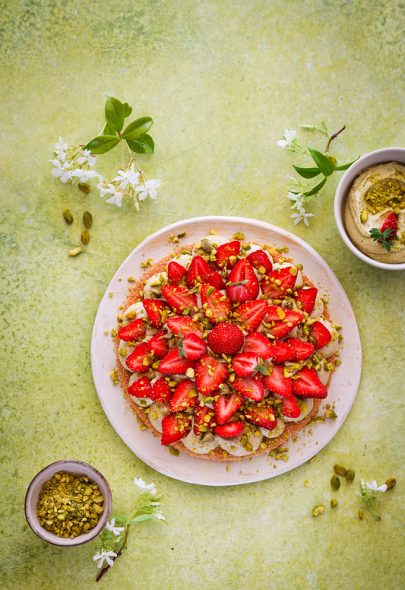 Gâteau à la ricotta, pistache et fraises pour la fête des mères