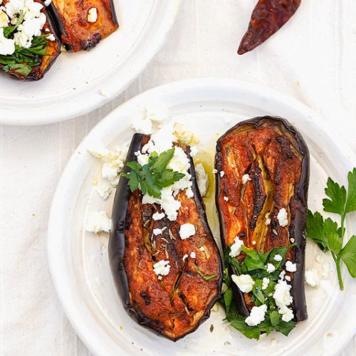 aubergines roties harissa