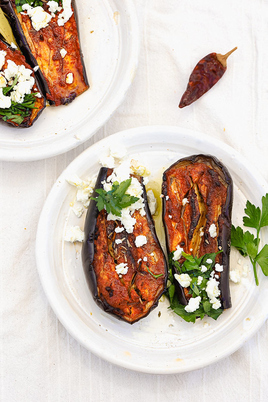 aubergines roties harissa